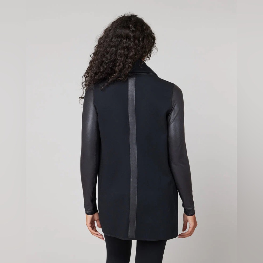 Spanx Drape Front Jacket in Very Black; Mixed Fabric - Picture 2 of 10